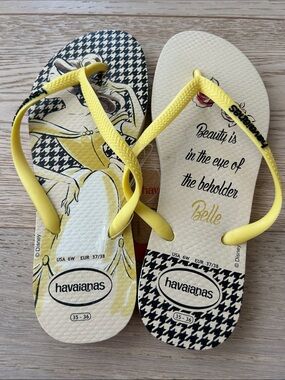 Havaianas Belle Yellow and Black Graphic Flip Flops